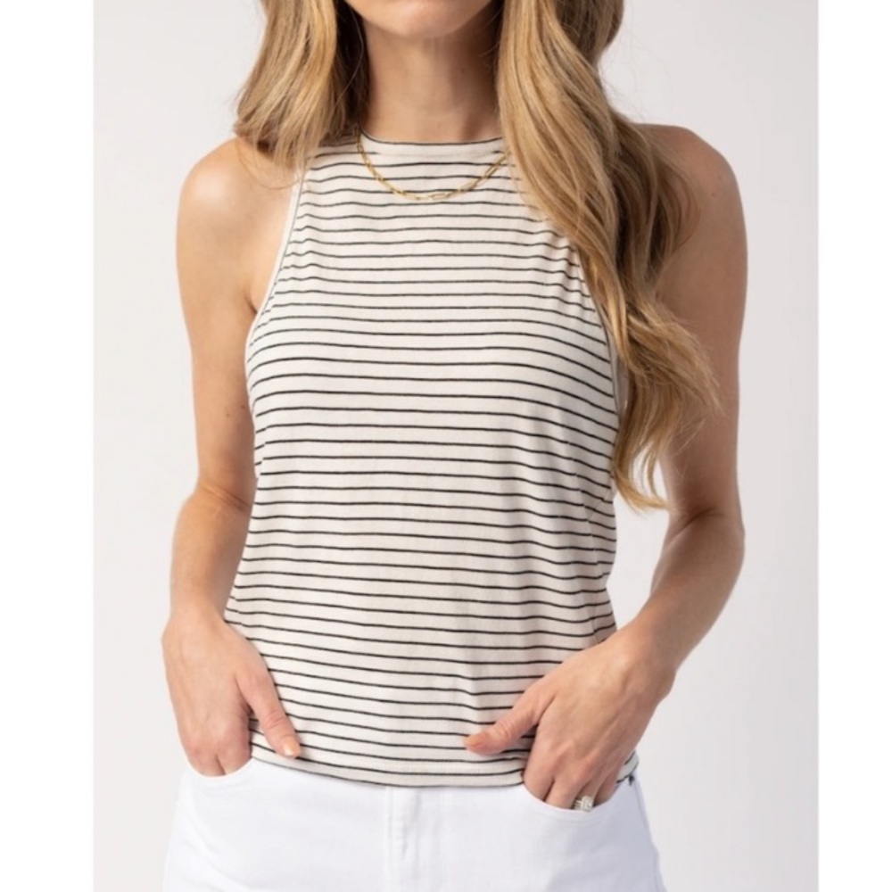 Frame Denim Le High Racer Black and White Striped Tank Top